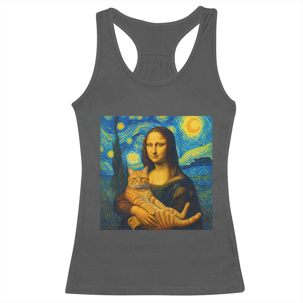 Mona Lisa Cat Starry Night Racerback Tank Top TS14 Dark Heather Print Your Wear