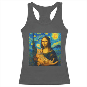 Mona Lisa Cat Starry Night Racerback Tank Top TS14 Dark Heather Print Your Wear