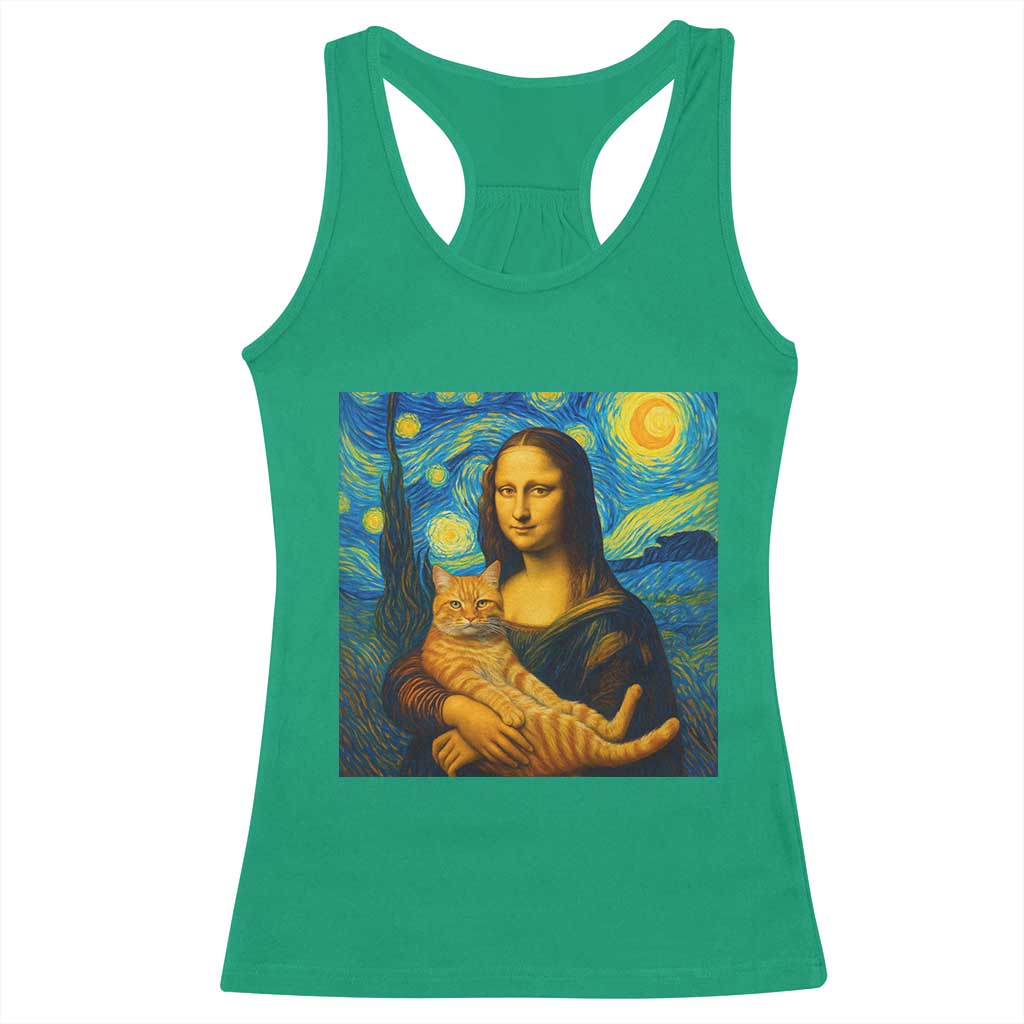 Mona Lisa Cat Starry Night Racerback Tank Top TS14 Irish Green Print Your Wear