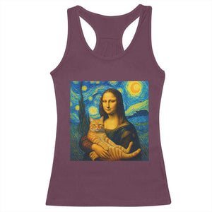 Mona Lisa Cat Starry Night Racerback Tank Top TS14 Maroon Print Your Wear