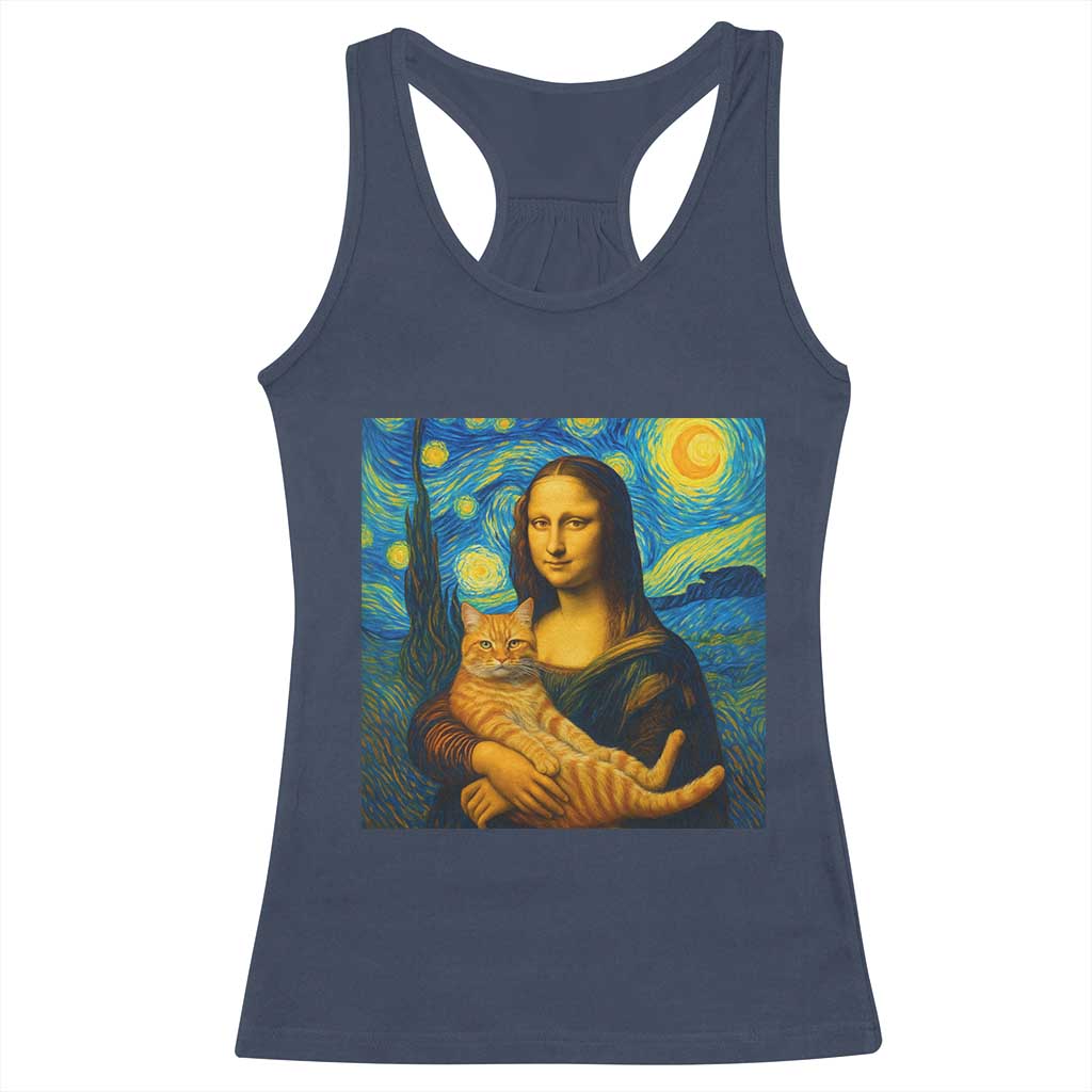 Mona Lisa Cat Starry Night Racerback Tank Top TS14 Navy Print Your Wear