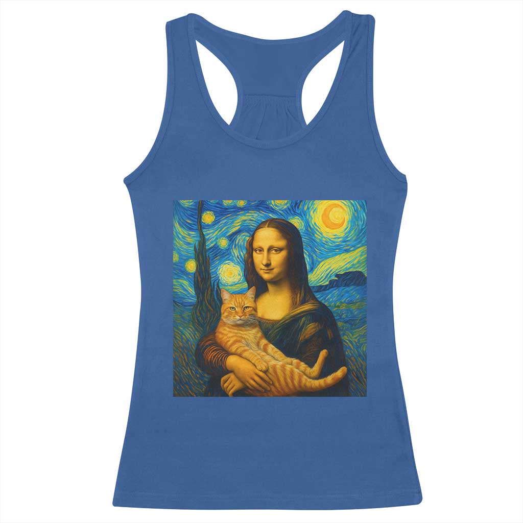 Mona Lisa Cat Starry Night Racerback Tank Top TS14 Royal Blue Print Your Wear