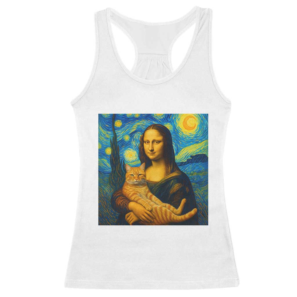 Mona Lisa Cat Starry Night Racerback Tank Top TS14 White Print Your Wear