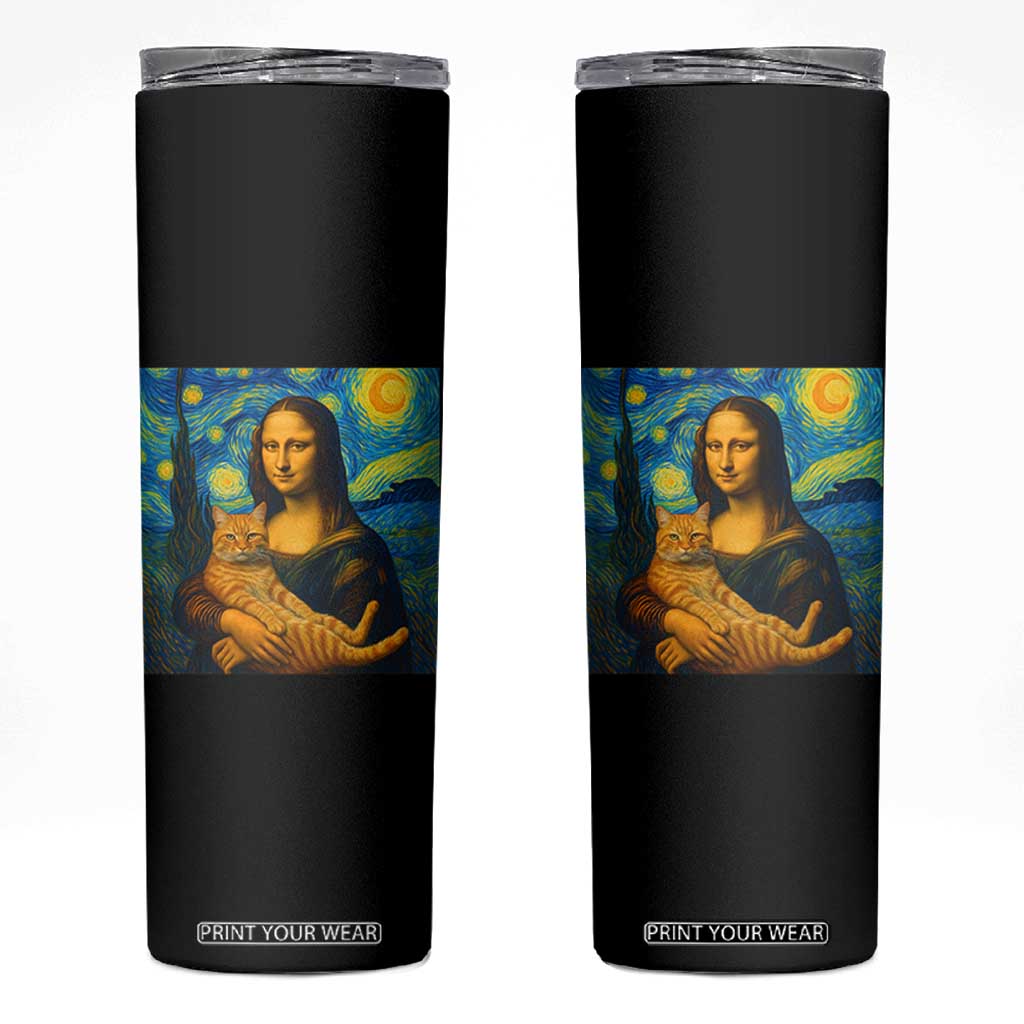Mona Lisa Cat Starry Night Skinny Tumbler TS14 Black Print Your Wear