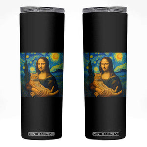 Mona Lisa Cat Starry Night Skinny Tumbler TS14 Black Print Your Wear