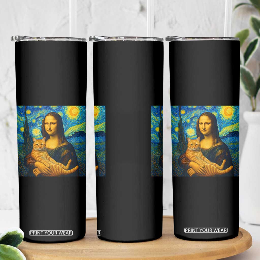 Mona Lisa Cat Starry Night Skinny Tumbler TS14 Print Your Wear