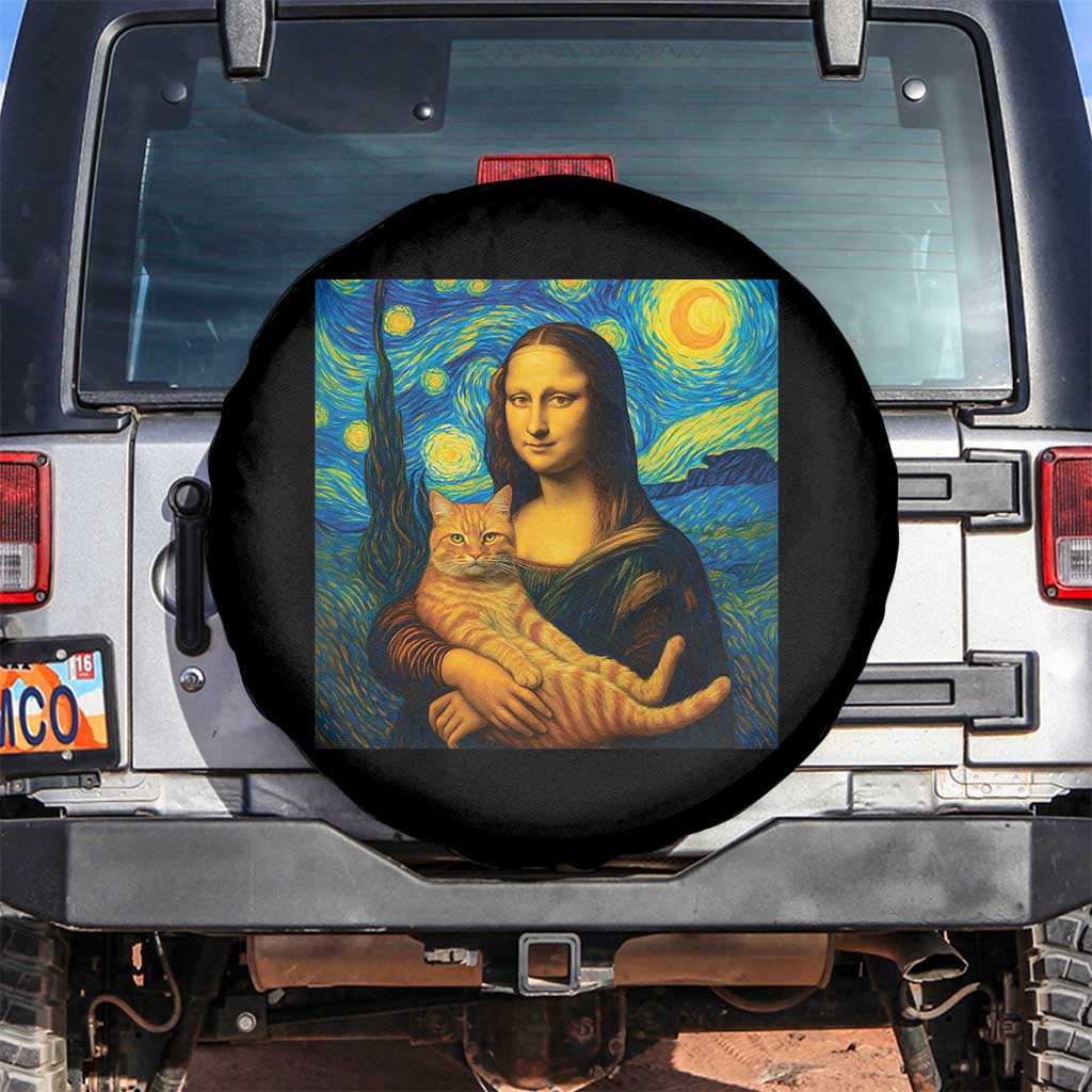 Mona Lisa Cat Starry Night Spare Tire Cover TS14 No hole Black Print Your Wear