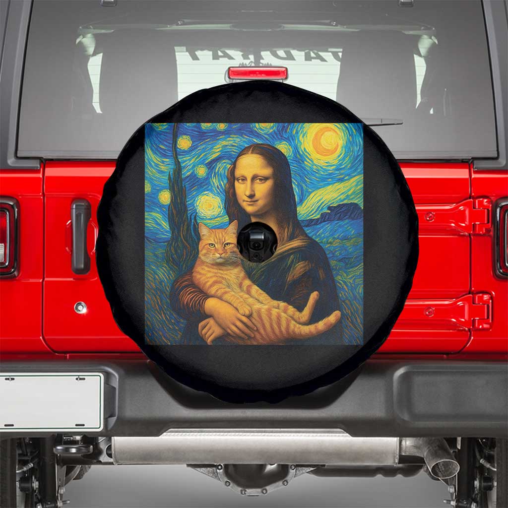 Mona Lisa Cat Starry Night Spare Tire Cover TS14 Black Print Your Wear