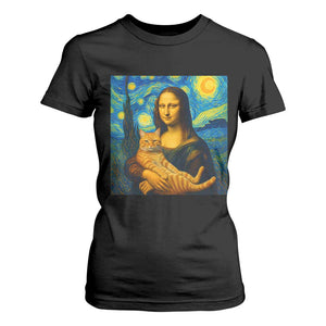 Mona Lisa Cat Starry Night T Shirt For Women - Print Your Wear