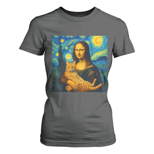 Mona Lisa Cat Starry Night T Shirt For Women - Print Your Wear