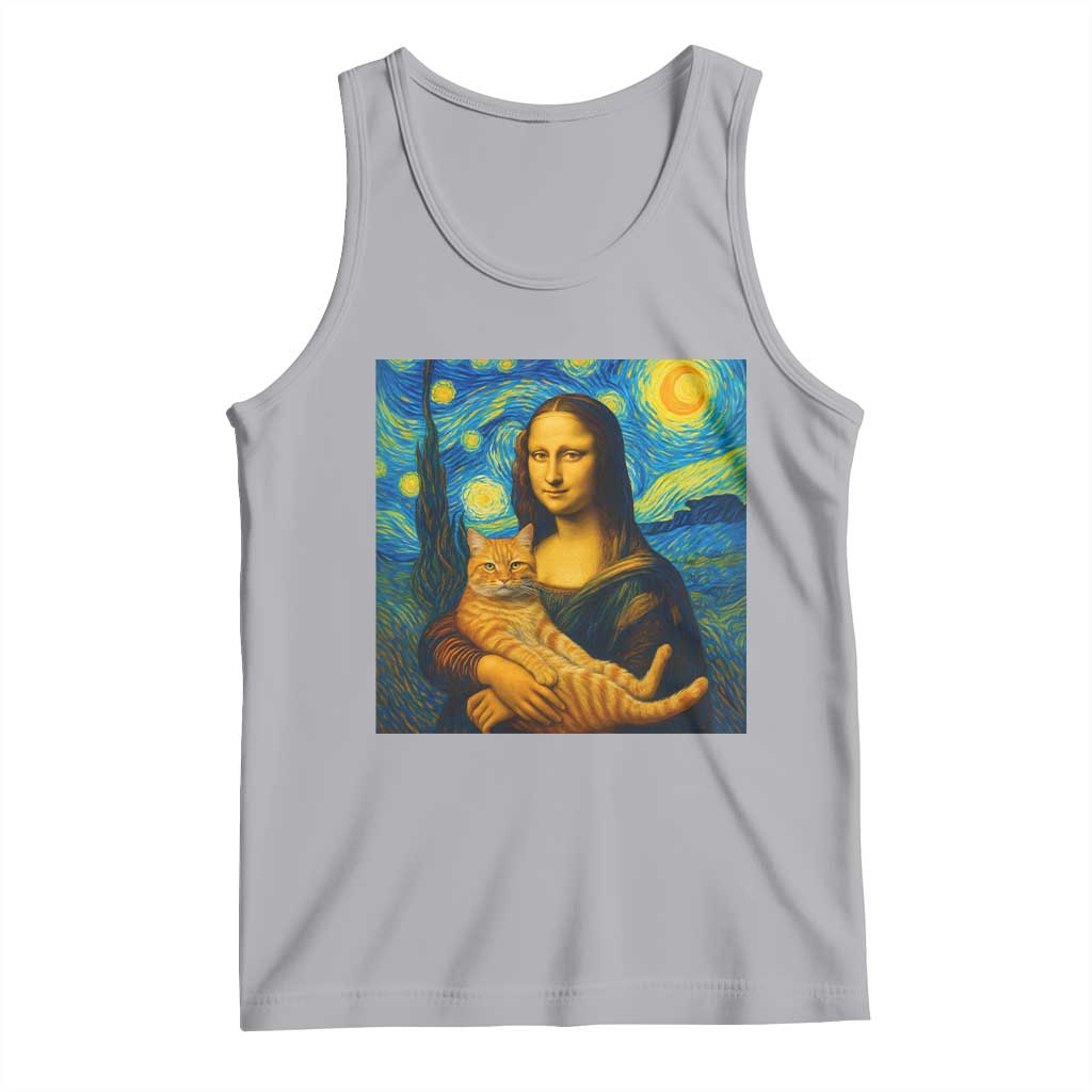 Mona Lisa Cat Starry Night Tank Top TS14 Athletic Heather Print Your Wear