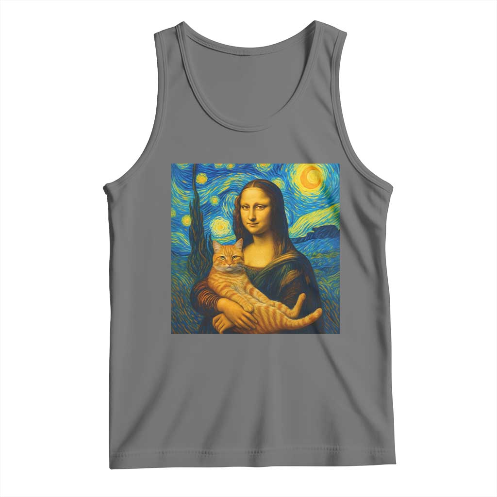 Mona Lisa Cat Starry Night Tank Top TS14 Black Heather Print Your Wear