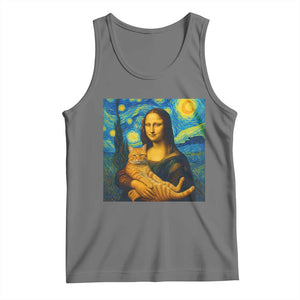 Mona Lisa Cat Starry Night Tank Top TS14 Black Heather Print Your Wear