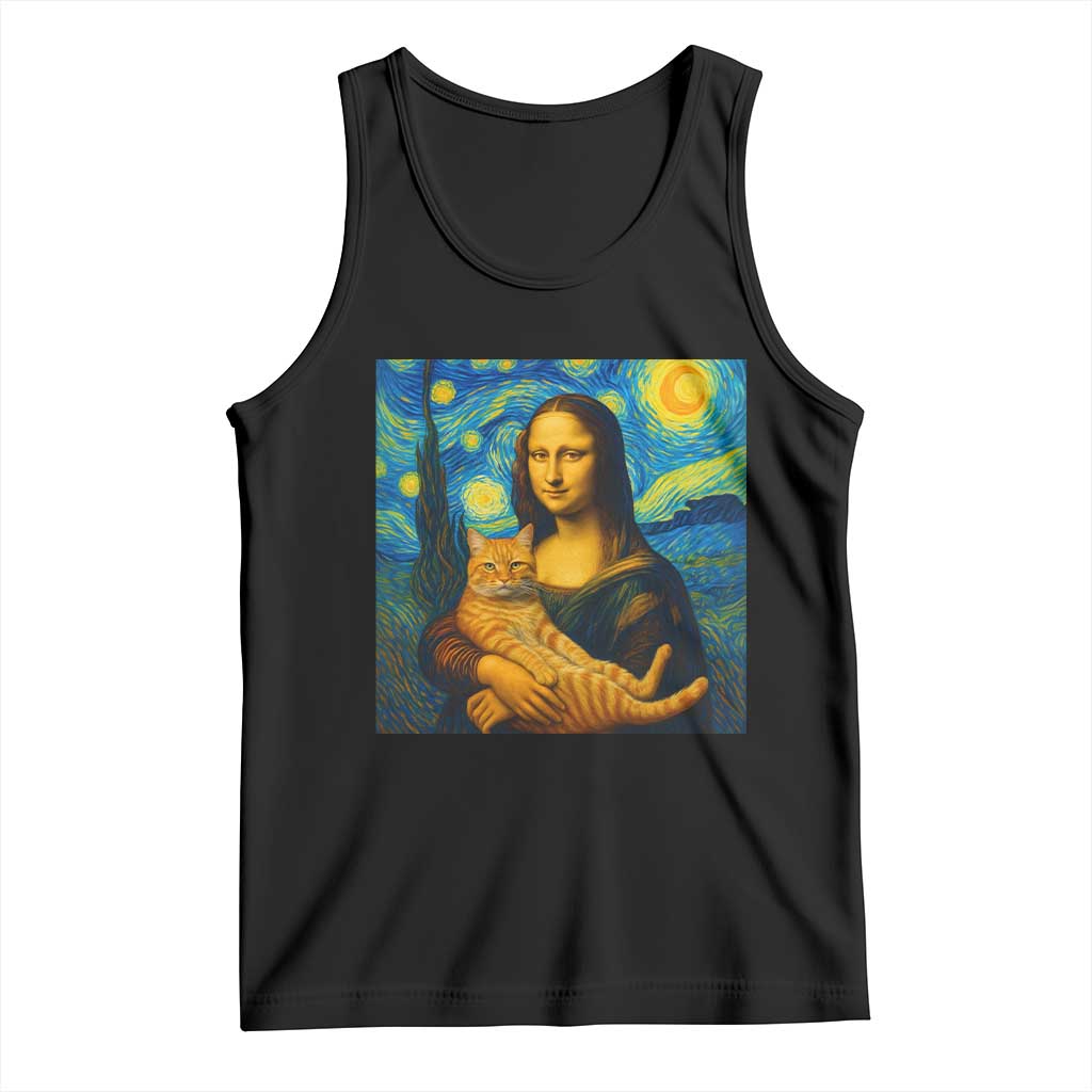 Mona Lisa Cat Starry Night Tank Top TS14 Black Print Your Wear