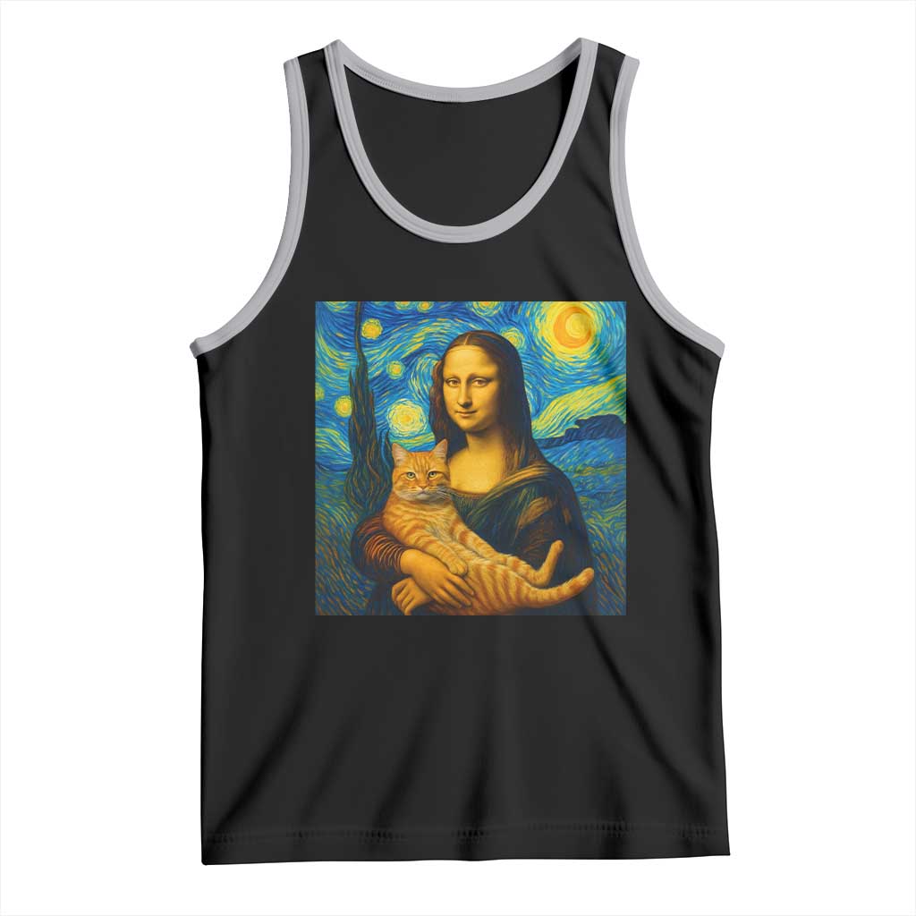Mona Lisa Cat Starry Night Tank Top TS14 Black Athletic Heather Print Your Wear
