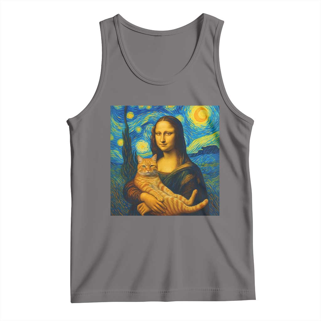 Mona Lisa Cat Starry Night Tank Top TS14 Deep Heather Print Your Wear