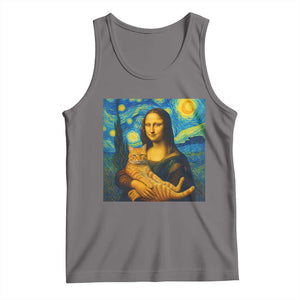 Mona Lisa Cat Starry Night Tank Top TS14 Deep Heather Print Your Wear