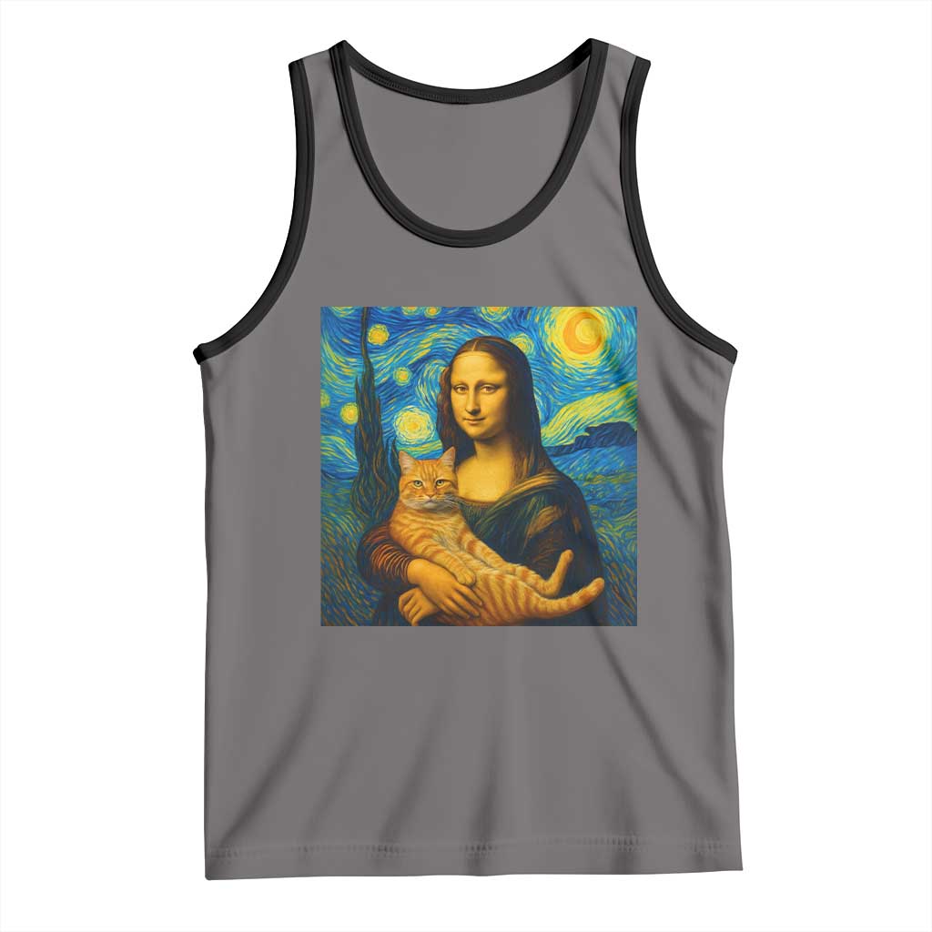 Mona Lisa Cat Starry Night Tank Top TS14 Deep Heather Black Print Your Wear