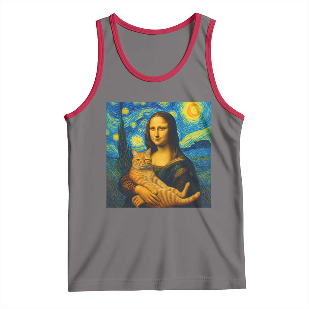 Mona Lisa Cat Starry Night Tank Top TS14 Deep Heather Red Print Your Wear