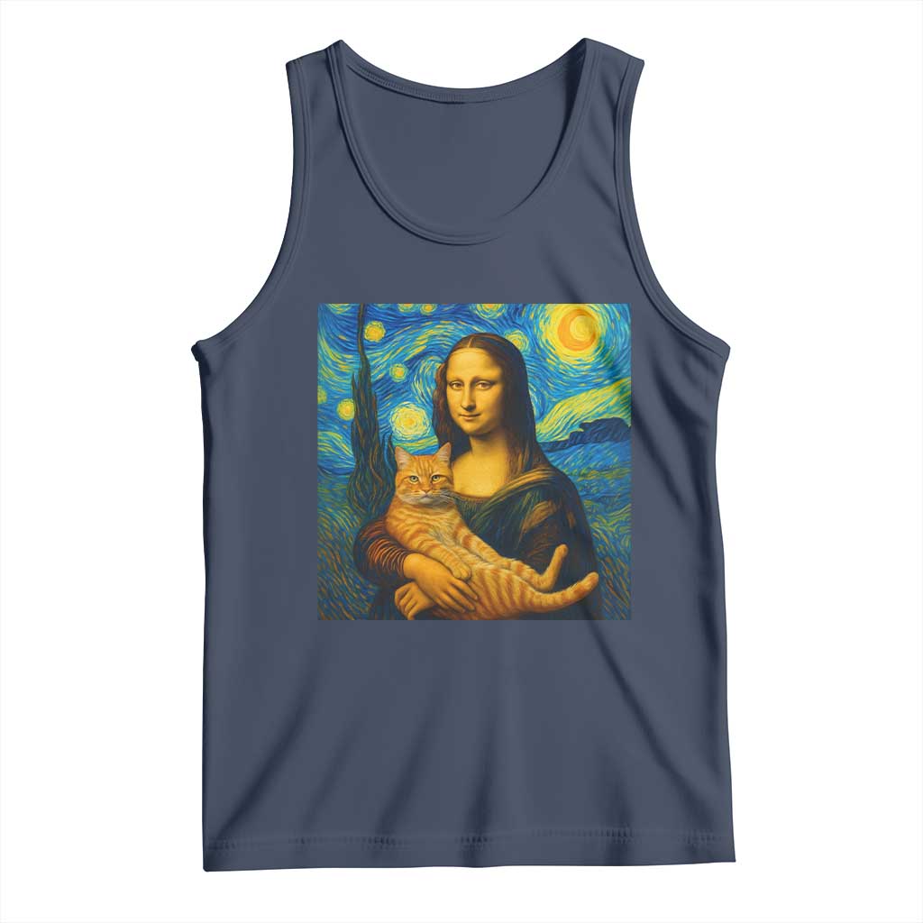 Mona Lisa Cat Starry Night Tank Top TS14 Navy Print Your Wear