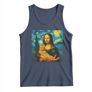 Mona Lisa Cat Starry Night Tank Top TS14 Navy Print Your Wear