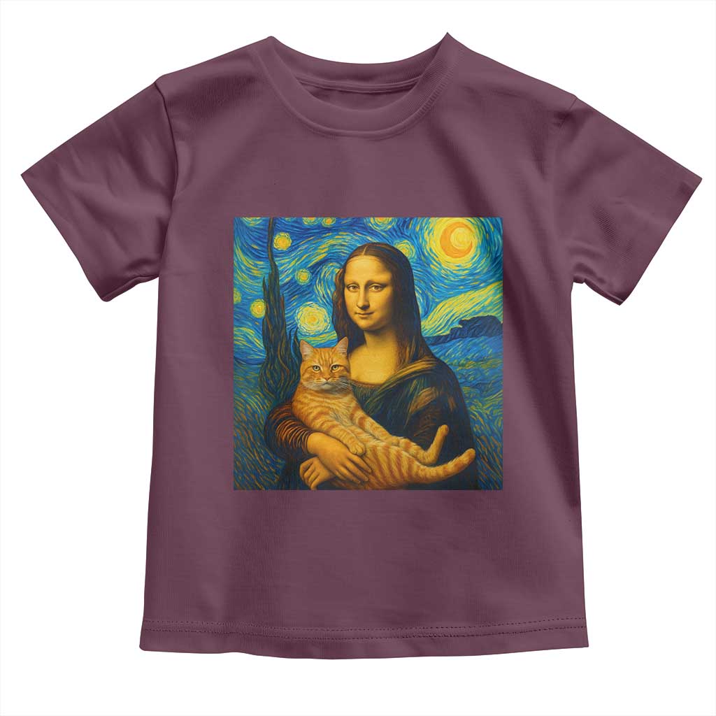Mona Lisa Cat Starry Night Toddler T Shirt TS14 Maroon Print Your Wear
