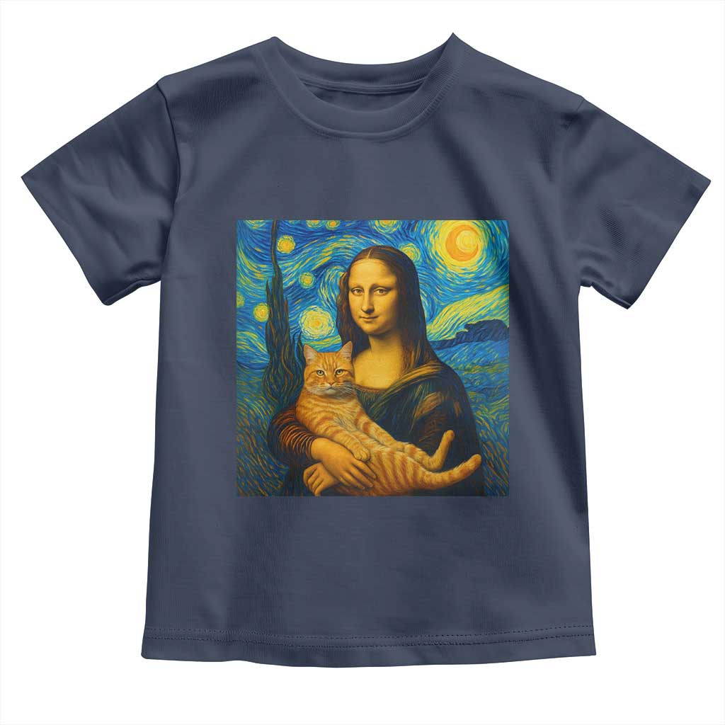 Mona Lisa Cat Starry Night Toddler T Shirt TS14 Navy Print Your Wear