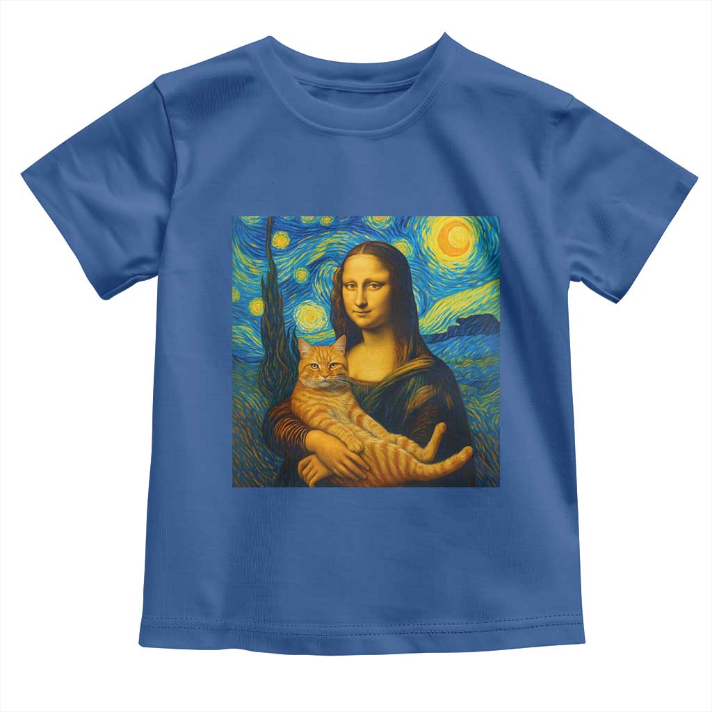 Mona Lisa Cat Starry Night Toddler T Shirt TS14 Royal Blue Print Your Wear