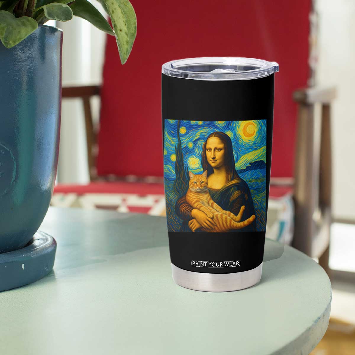 Mona Lisa Cat Starry Night Tumbler Cup TS14 Print Your Wear