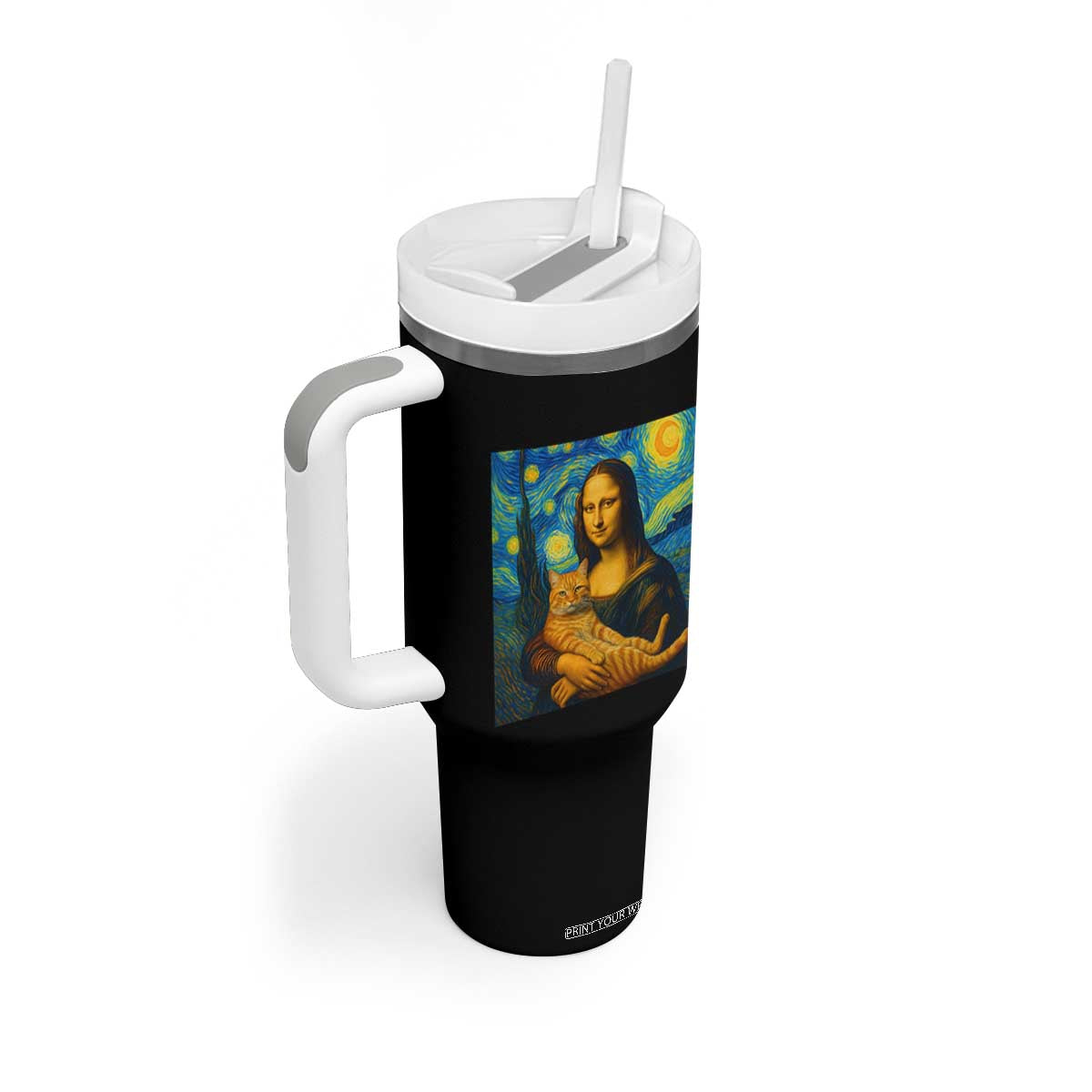 Mona Lisa Cat Starry Night Tumbler With Handle TS14 Print Your Wear