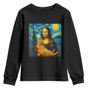 Mona Lisa Cat Starry Night Youth Sweatshirt TS14 Black Print Your Wear