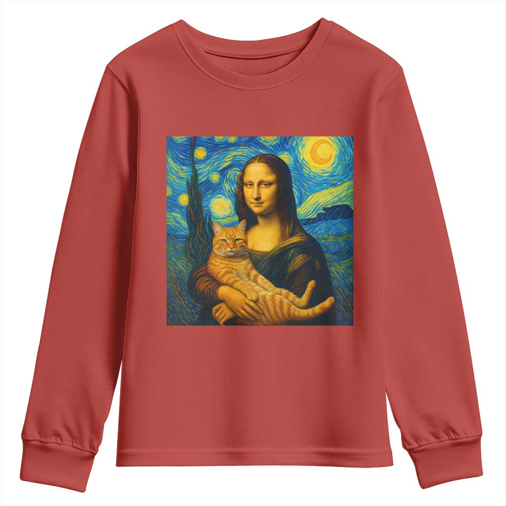 Mona Lisa Cat Starry Night Youth Sweatshirt TS14 Red Print Your Wear