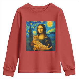 Mona Lisa Cat Starry Night Youth Sweatshirt TS14 Red Print Your Wear