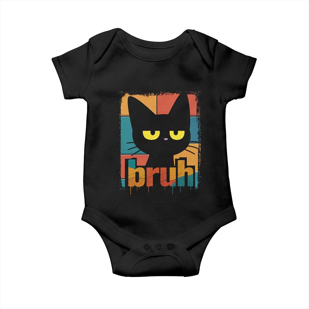 Funny Black Cat Bruh Meme Baby Onesie Funny Black Cat TS14 Black Print Your Wear