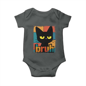 Funny Black Cat Bruh Meme Baby Onesie Funny Black Cat TS14 Dark Heather Print Your Wear