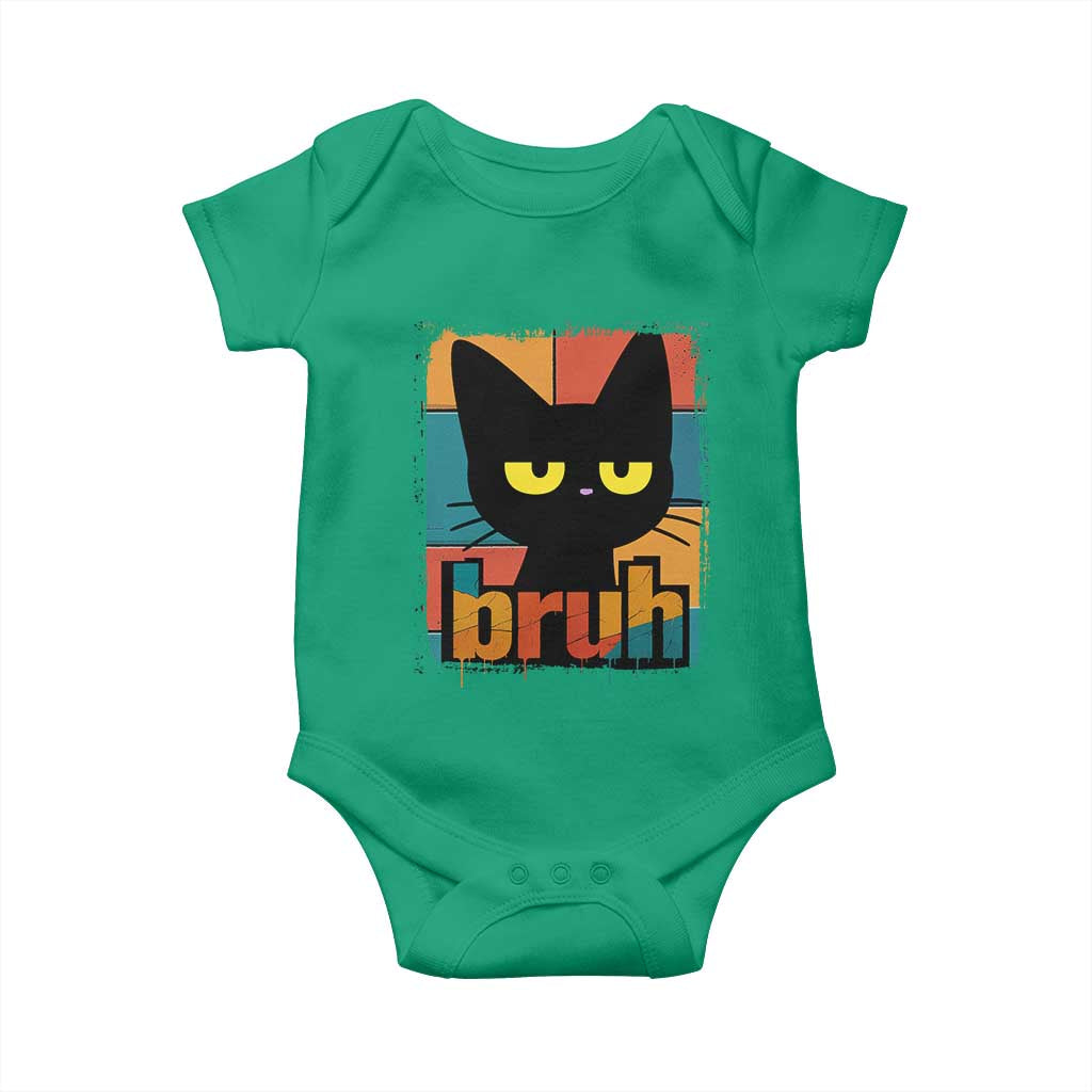 Funny Black Cat Bruh Meme Baby Onesie Funny Black Cat - Print Your Wear