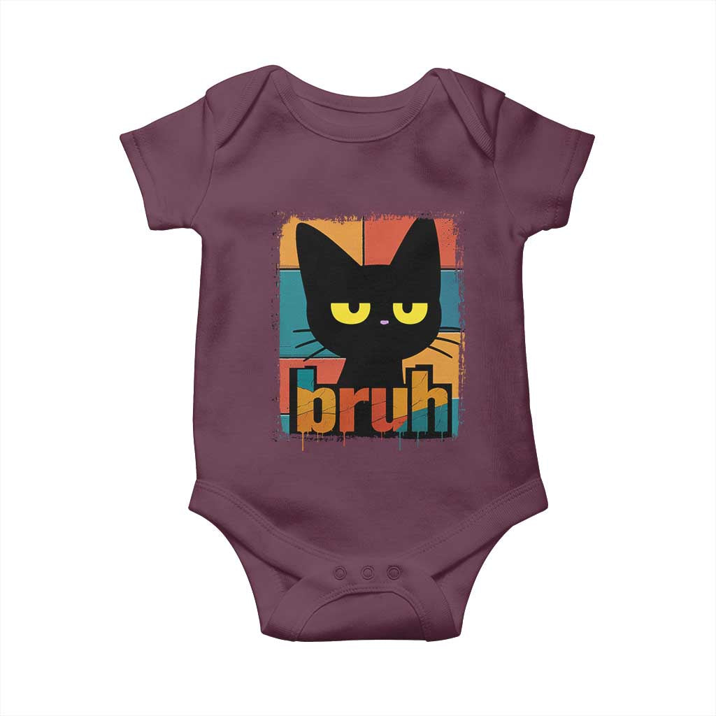 Funny Black Cat Bruh Meme Baby Onesie Funny Black Cat - Print Your Wear