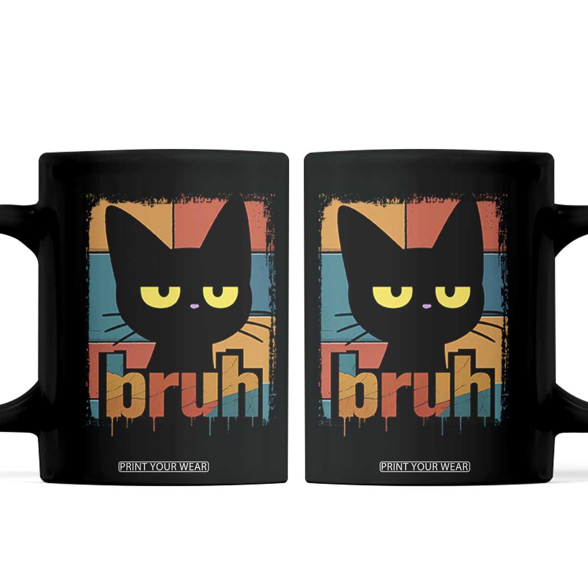 Funny Black Cat Bruh Meme Coffee Mug Funny Black Cat TS14 Black Print Your Wear