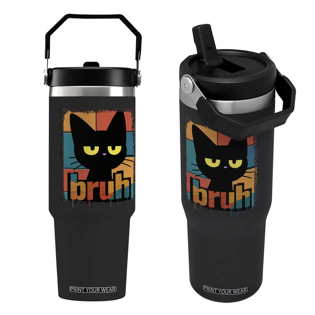 Funny Black Cat Bruh Meme Flip Straw Tumbler Funny Black Cat TS14 One Size: 30 oz Black Print Your Wear