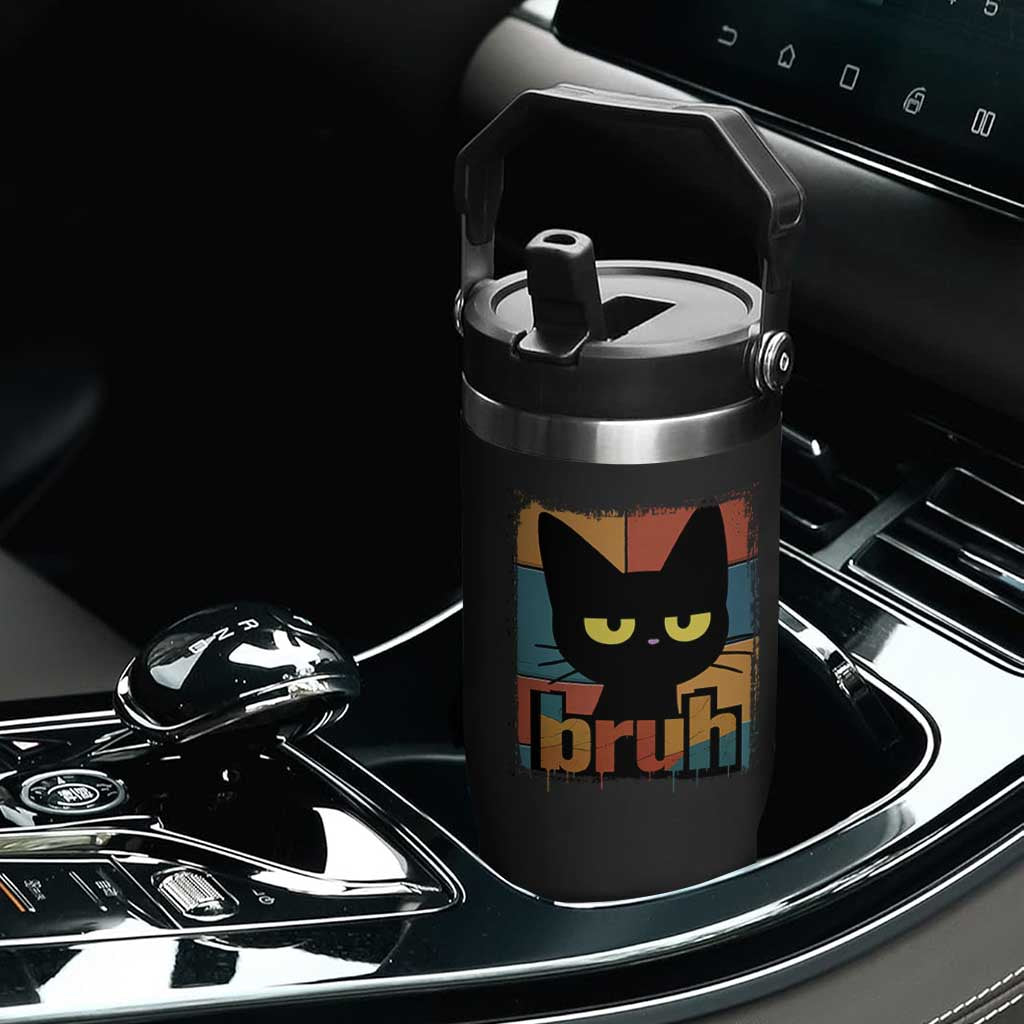 Funny Black Cat Bruh Meme Flip Straw Tumbler Funny Black Cat TS14 Print Your Wear