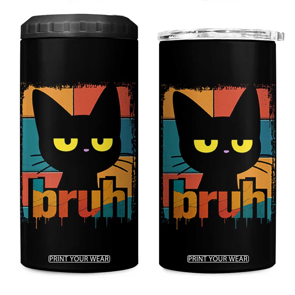 Funny Black Cat Bruh Meme 4 in 1 Can Cooler Tumbler Funny Black Cat TS14 One Size: 16 oz Black Print Your Wear