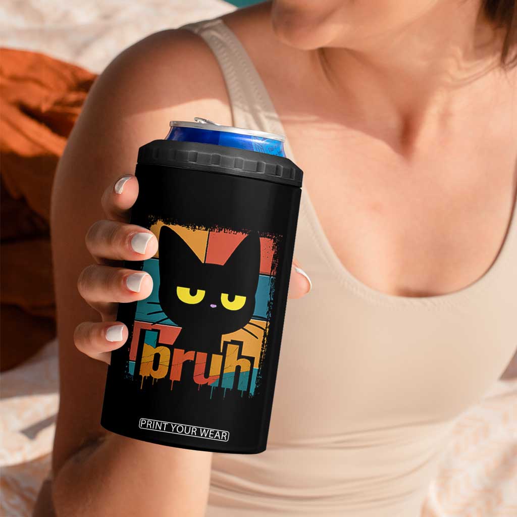 Funny Black Cat Bruh Meme 4 in 1 Can Cooler Tumbler Funny Black Cat TS14 Print Your Wear