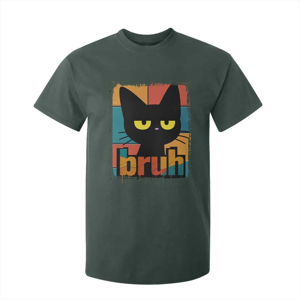 Funny Black Cat Bruh Meme T Shirt For Kid Funny Black Cat TS14 Dark Forest Green Print Your Wear