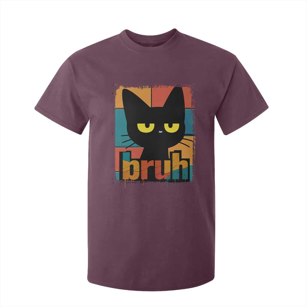 Funny Black Cat Bruh Meme T Shirt For Kid Funny Black Cat TS14 Maroon Print Your Wear
