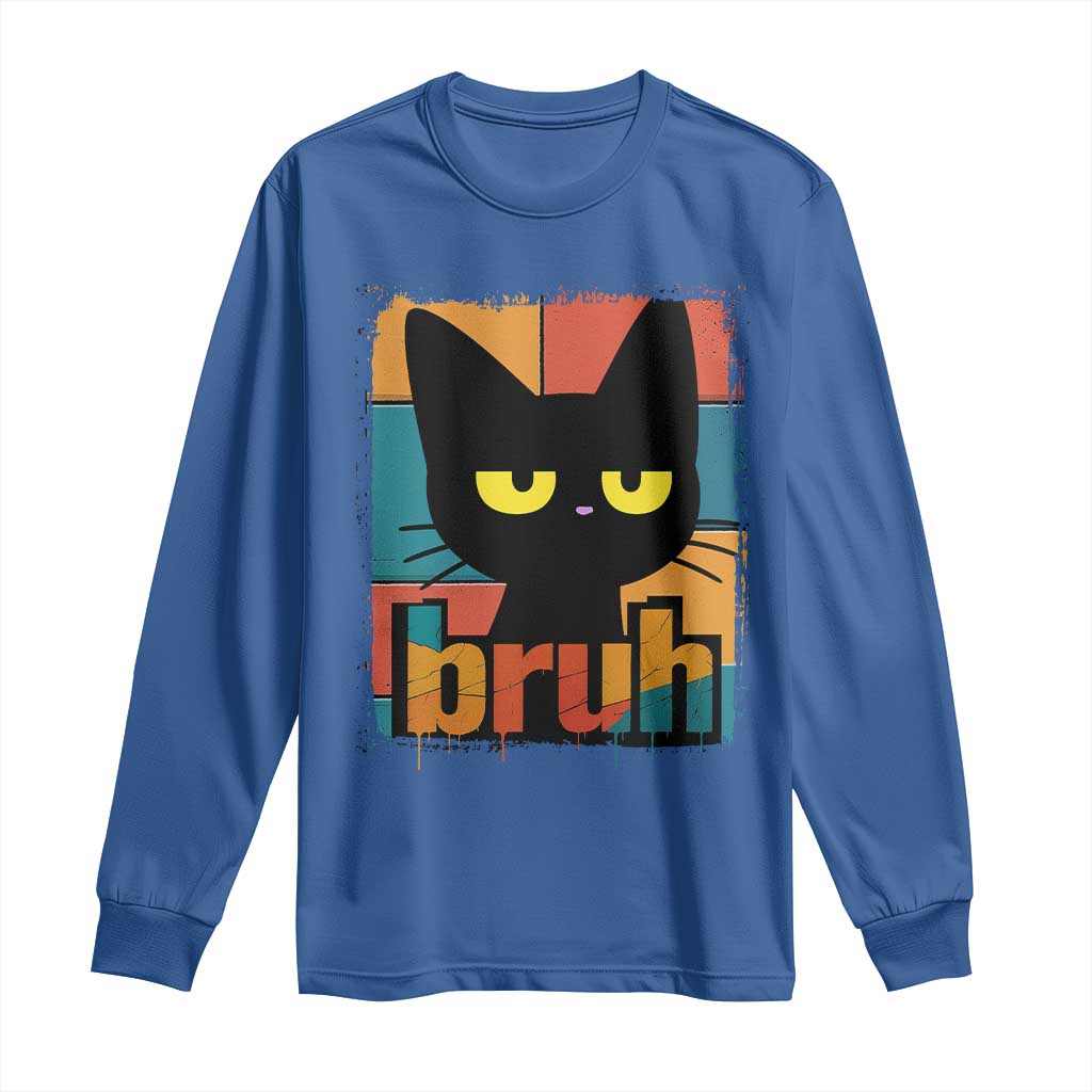 Funny Black Cat Bruh Meme Long Sleeve Shirt Funny Black Cat TS14 Royal Blue Print Your Wear