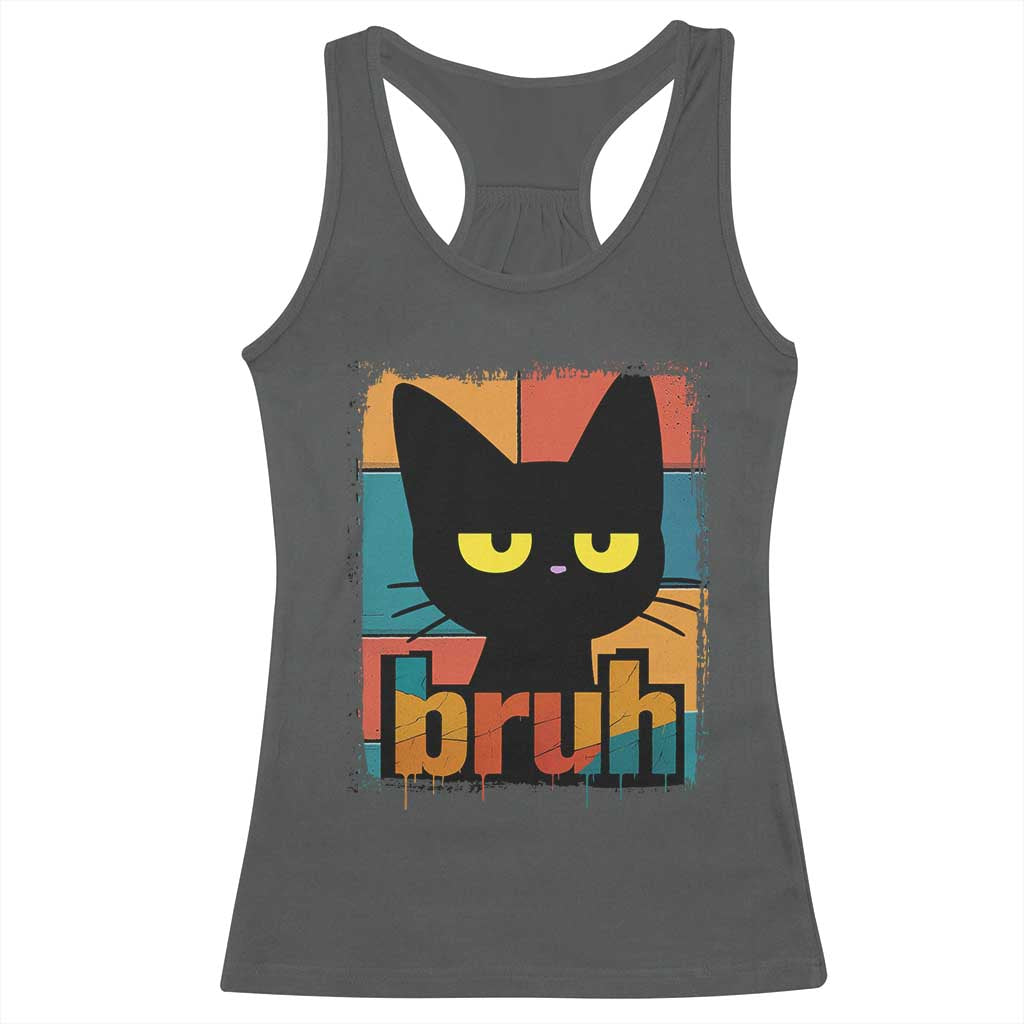 Funny Black Cat Bruh Meme Racerback Tank Top Funny Black Cat TS14 Dark Heather Print Your Wear