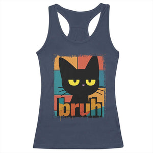 Funny Black Cat Bruh Meme Racerback Tank Top Funny Black Cat TS14 Navy Print Your Wear