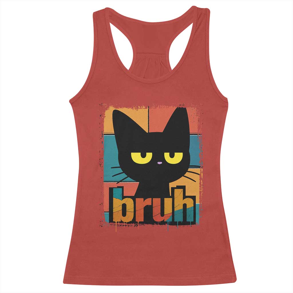Funny Black Cat Bruh Meme Racerback Tank Top Funny Black Cat TS14 Red Print Your Wear