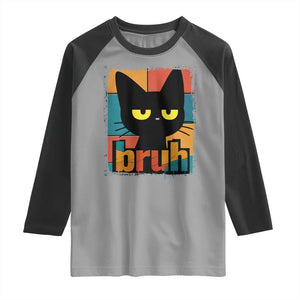 Funny Black Cat Bruh Meme Raglan Shirt Funny Black Cat TS14 Sport Gray Black Print Your Wear