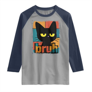 Funny Black Cat Bruh Meme Raglan Shirt Funny Black Cat TS14 Sport Gray Navy Print Your Wear